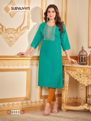 Suryajyoti by Nirja advance vol 8 fancy straight neck embroidered kurti catalogue at low rate  salwar kameez catalogs