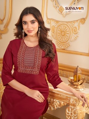 Suryajyoti by Nirja advance vol 8 fancy straight neck embroidered kurti catalogue at low rate  salwar kameez catalogs