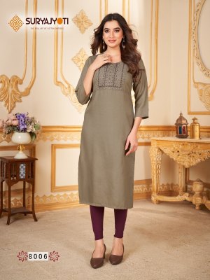 Suryajyoti by Nirja advance vol 8 fancy straight neck embroidered kurti catalogue at low rate  salwar kameez catalogs