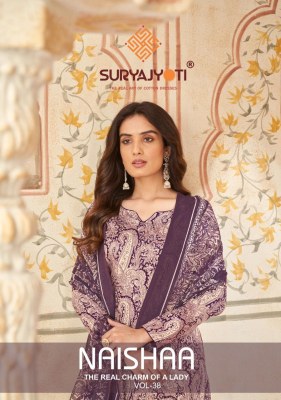 Suryajyoti present Naishaa vol 38 new designer jam satin printed unstitched suit material catalogue  Suryajyoti suits