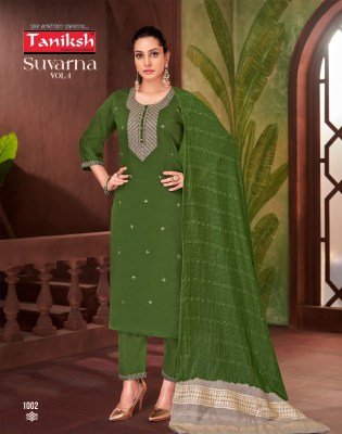 Suvarna vol 1 by Taniksh Fancy Roman Embroidered Kurti pant and dupatta catalogue at affordable rate readymade suit catalogs