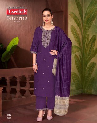 Suvarna vol 1 by Taniksh Fancy Roman Embroidered Kurti pant and dupatta catalogue at affordable rate readymade suit catalogs