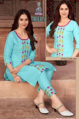 Suvesh by Mira ruby cotton embroidered cotton kurti with bottam catalogue at affordable rate kurtis catalogs