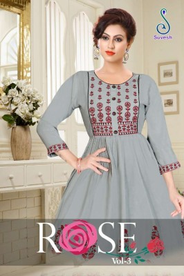 Suvesh by Rose vol 3 reyon with work and block printed kurti catalogue at wholesale price 