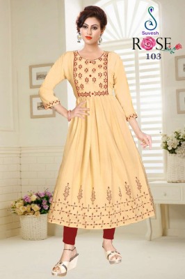 Suvesh by Rose vol 3 reyon with work and block printed kurti catalogue at wholesale price kurtis catalogs