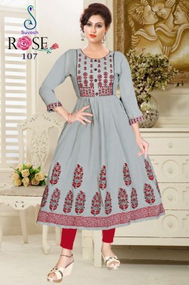 Suvesh by Rose vol 3 reyon with work and block printed kurti catalogue at wholesale price kurtis catalogs