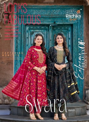 Swara vol 1 by Radhika Lifestyle Reyon two tone foil printed anarkali suit catalogue at low price wholesale catalogs