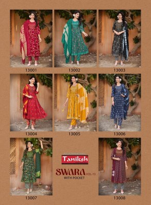 Swara vol 13 by Taniksh capsule rayon printed embroidered readymade suit catalogue at affordable rate readymade suit catalogs