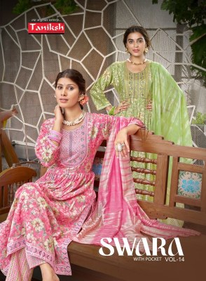 Swara vol 14 by Taniksh Capsuale reyon foil printed kurti pant and dupatta catalogue  Taniksh