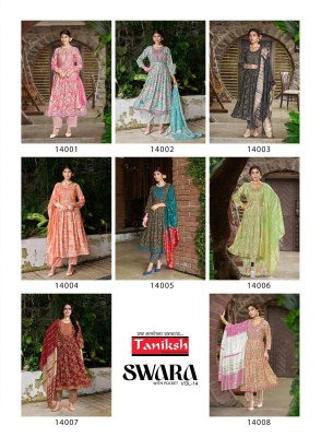 Swara vol 14 by Taniksh Capsuale reyon foil printed kurti pant and dupatta catalogue  readymade suit catalogs