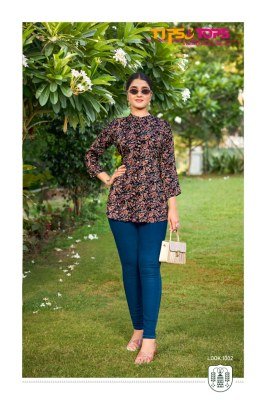 TIPS And TOPS ORIO Fancy Short Tops Heavy Rayon Wrinkle Print Fabric Stylish Women s Short Kurtis Wholesale Single
