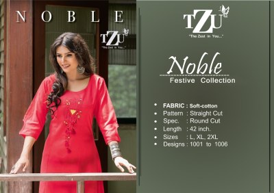 TZU by Noble fancy cotton embroidered top with pant catalogue at low rate kurtis catalogs