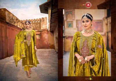 Taj Arabia by Triple A Designer neck embroidered unstitched suit catalogue at affordable rate salwar kameez catalogs