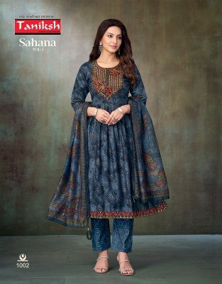 Taniksh Sahana Vol 1 Muslin Nyra Cut Kurti Set Readymade Suit with Embroidery And Digital Dupatta Wholesale readymade suit catalogs