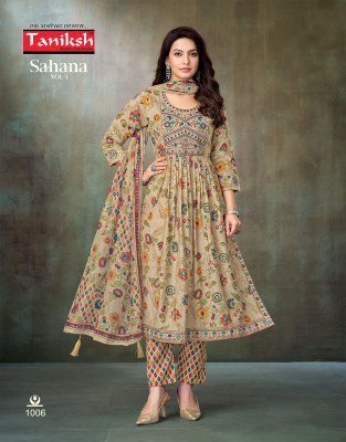 Taniksh Sahana Vol 1 Muslin Nyra Cut Kurti Set Readymade Suit with Embroidery And Digital Dupatta Wholesale readymade suit catalogs