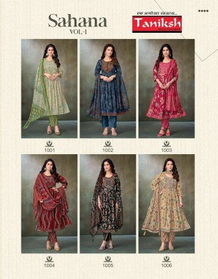Taniksh Sahana Vol 1 Muslin Nyra Cut Kurti Set Readymade Suit with Embroidery And Digital Dupatta Wholesale readymade suit catalogs