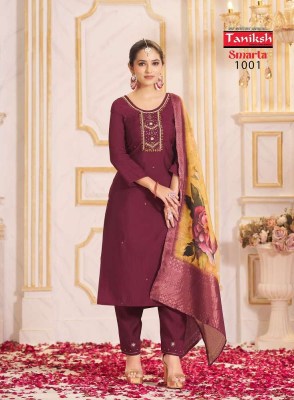 Taniksh Smarta Roman Silk Kurti Pant Dupatta Set Wholesale Kurti catalogue  readymade suit catalogs