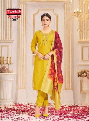 Taniksh Smarta Roman Silk Kurti Pant Dupatta Set Wholesale Kurti catalogue  readymade suit catalogs