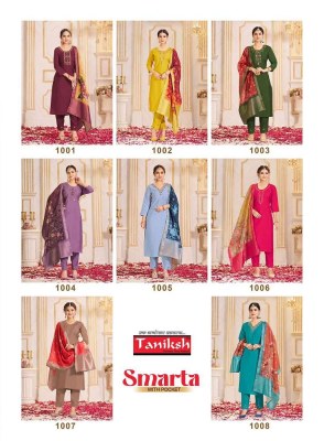 Taniksh Smarta Roman Silk Kurti Pant Dupatta Set Wholesale Kurti catalogue  readymade suit catalogs