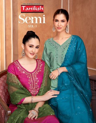 Taniksh Semi Vol 1 Readymade Set Vertican Simmer Top with Handwork Vertican Pant Pure Cotton Lining And Organza Work Dupatta Wholesale wholesale catalogs