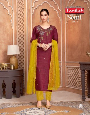 Taniksh Semi Vol 1 Readymade Set Vertican Simmer Top with Handwork Vertican Pant Pure Cotton Lining And Organza Work Dupatta Wholesale kurti pant with dupatta Catalogs