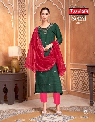 Taniksh Semi Vol 1 Readymade Set Vertican Simmer Top with Handwork Vertican Pant Pure Cotton Lining And Organza Work Dupatta Wholesale kurti pant with dupatta Catalogs