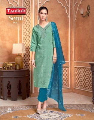 Taniksh Semi Vol 1 Readymade Set Vertican Simmer Top with Handwork Vertican Pant Pure Cotton Lining And Organza Work Dupatta Wholesale kurti pant with dupatta Catalogs