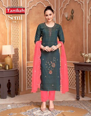 Taniksh Semi Vol 1 Readymade Set Vertican Simmer Top with Handwork Vertican Pant Pure Cotton Lining And Organza Work Dupatta Wholesale kurti pant with dupatta Catalogs