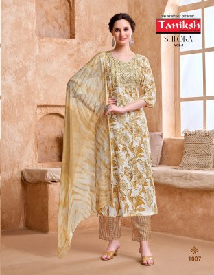 Taniksh Shloka Vol 1 Rayon Foil Print Kurti pant And Dupatta  With Embroidery Work Wholesale kurtis catalogs