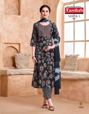 Taniksh Shloka Vol 1 Rayon Foil Print Kurti pant And Dupatta  With Embroidery Work Wholesale kurtis catalogs