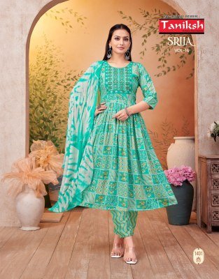 Taniksh Srija Vol 14 Anarkali Capsule Print Salwar Suit with Embroidery Print Pant and Nazmin Dupatta Wholesale kurtis catalogs