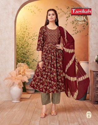 Taniksh Srija Vol 14 Anarkali Capsule Print Salwar Suit with Embroidery Print Pant and Nazmin Dupatta Wholesale kurtis catalogs