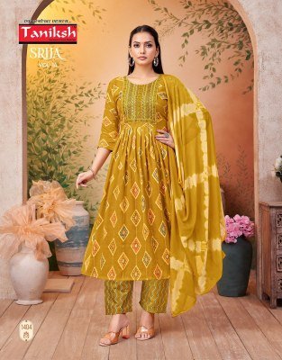 Taniksh Srija Vol 14 Anarkali Capsule Print Salwar Suit with Embroidery Print Pant and Nazmin Dupatta Wholesale kurtis catalogs