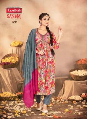 Taniksh by Sanam vol 1 aliya cut embroidered kurti pant and dupatta catalogue at low rate readymade suit catalogs