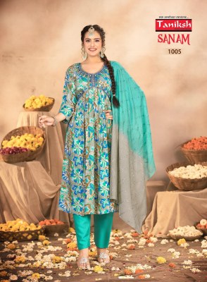 Taniksh by Sanam vol 1 aliya cut embroidered kurti pant and dupatta catalogue at low rate readymade suit catalogs