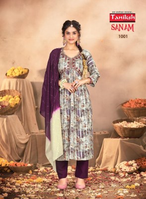 Taniksh by Sanam vol 1 aliya cut embroidered kurti pant and dupatta catalogue at low rate readymade suit catalogs