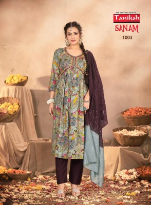 Taniksh by Sanam vol 1 aliya cut embroidered kurti pant and dupatta catalogue at low rate readymade suit catalogs