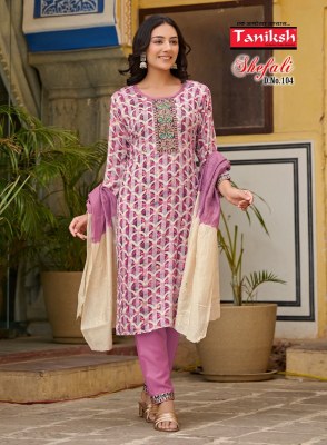 Taniksh by Shefali vol 1 reyon embroidered kurti pant and dupatta catalogue at low rate readymade suit catalogs