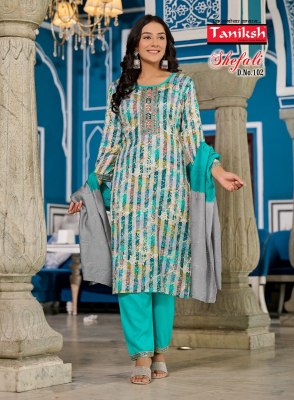 Taniksh by Shefali vol 1 reyon embroidered kurti pant and dupatta catalogue at low rate readymade suit catalogs