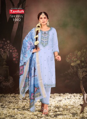 Taniksh by Shobha roman silk embroidered kurti pant and dupatta catalogue readymade suit catalogs