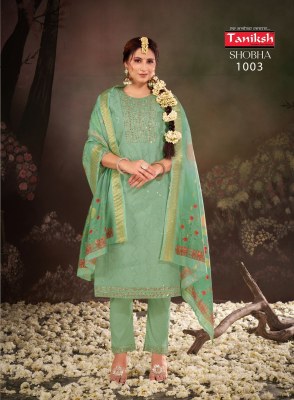 Taniksh by Shobha roman silk embroidered kurti pant and dupatta catalogue readymade suit catalogs