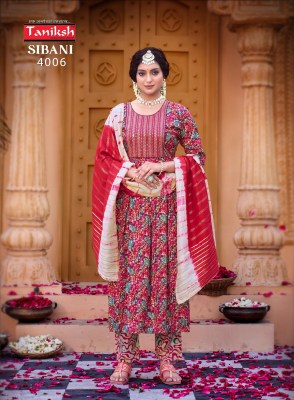 Taniksh by Sibani vol 4 reyon printed fancy readymade suit catlogue at low rate readymade suit catalogs