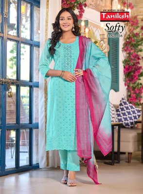 Taniksh by Softy vol 1 fancy muslin chifli work readymade suit catalogue at affordable rate readymade suit catalogs