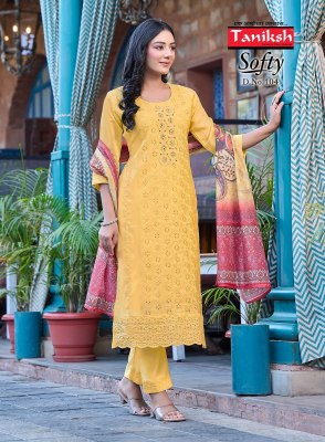 Taniksh by Softy vol 1 fancy muslin chifli work readymade suit catalogue at affordable rate readymade suit catalogs