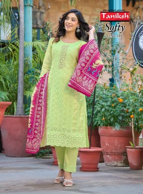 Taniksh by Softy vol 1 fancy muslin chifli work readymade suit catalogue at affordable rate readymade suit catalogs