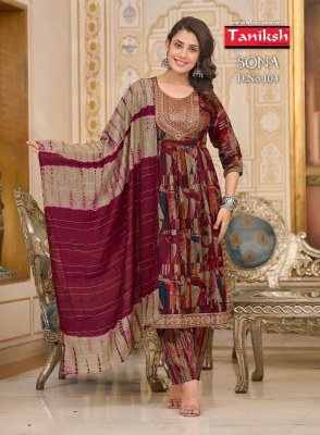 Taniksh  by Sona vol 1 capsual reyon printed readymade suit catalogue at low rate readymade suit catalogs