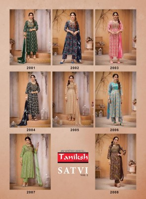 Taniksh by satvi vol 2 capsule print flared kurti pant and dupatta catalogue readymade suit catalogs