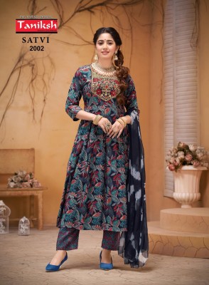 Taniksh by satvi vol 2 capsule print flared kurti pant and dupatta catalogue readymade suit catalogs