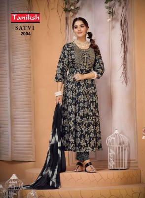 Taniksh by satvi vol 2 capsule print flared kurti pant and dupatta catalogue readymade suit catalogs