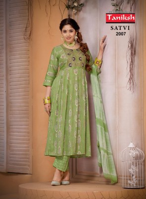 Taniksh by satvi vol 2 capsule print flared kurti pant and dupatta catalogue readymade suit catalogs